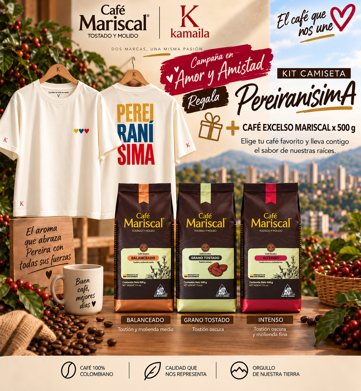 Kit camiseta Pereiranisima + Café Excelso x 500g 💛💙❤️