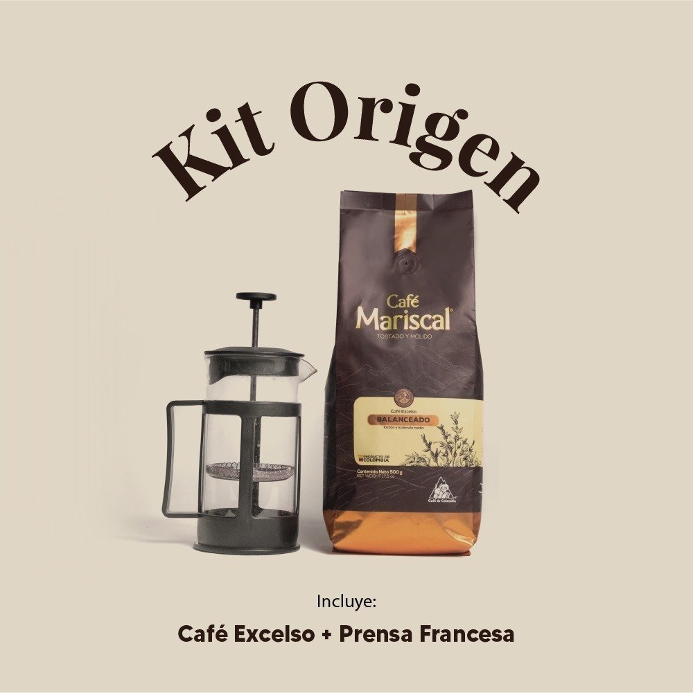 <h4>Kit Origen</h4><p class="resumen">  Contiene: Café Excelso Mariscal Molido X 500gr + Prensa Francesa</p>